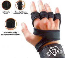 Load image into Gallery viewer, Diamond Cut Muscle Weight Lifting Gloves | Fitness Bodybuilding Workout Gloves for Men &amp; Women | WOD Crossfit | Palm Protection | Support Straps Wrist Band Wraps (Black, Small)
