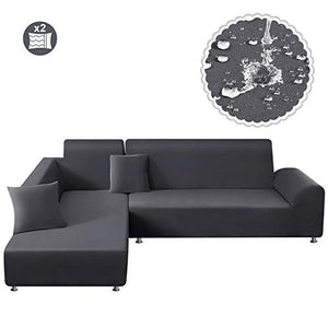 TAOCOCO Waterproof Sectional Couch Covers 2pcs L Shape Sofa Covers Polyester Fabric Stretch Furniture Cover Pet Dog Sofa Slipcovers L-Type Flexible Sofa Cover 3 seat +3 seat (Light Grey)
