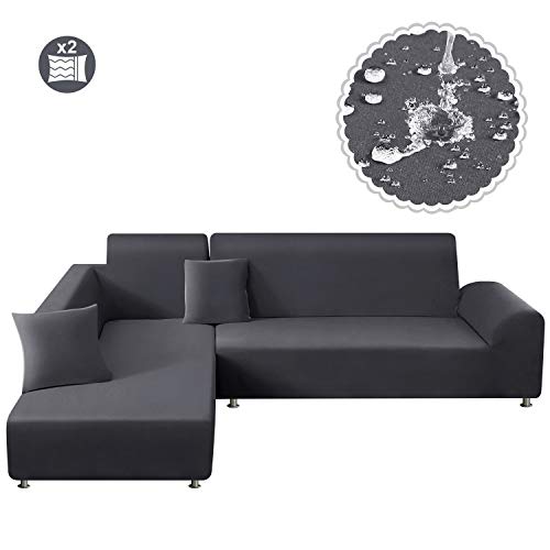 TAOCOCO Waterproof Sectional Couch Covers 2pcs L Shape Sofa Covers Polyester Fabric Stretch Furniture Cover Pet Dog Sofa Slipcovers L-Type Flexible Sofa Cover 3 seat +3 seat (Light Grey)