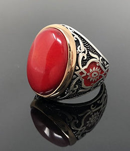 KAR 925K Sterling Silver Red Coral Men's Ring Red Enamelled K62C Special Edition (10)