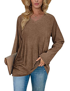 Long Sleeve Shirts for Women Fall Clothes Comfy Tunic Sweatshirts Coffee 2XL