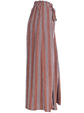 Load image into Gallery viewer, Simplee Women's Elegant Striped Split High Waisted Belted Flowy Wide Leg Pants, Rust Red Stripe, 4/6, Small
