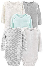 Load image into Gallery viewer, Simple Joys by Carter's Unisex Babies' Long-Sleeve Bodysuit, Pack of 5, Grey/Blue, Stripe, 0-3 Months
