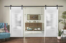 Load image into Gallery viewer, Sliding Double Barn Doors 48 x 84 with Hardware | Quadro 4002 White Silk with Frosted Opaque Glass | Top Mount 13FT Rail Sturdy Set | Kitchen Lite Wooden Solid Panel Interior Bedroom Bathroom Door
