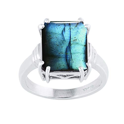 Sterling Silver with Natural Labradorite Solitaire Ring