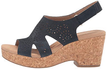 Load image into Gallery viewer, Clarks Women's Giselle Bay Wedge Sandal, Navy Suede, 8
