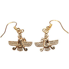 Load image into Gallery viewer, 18K Gold Pt Farvahar Iranian Persian Farsi Farohar Earring Iran Persia Pahlavi Gift (Fish Hook)
