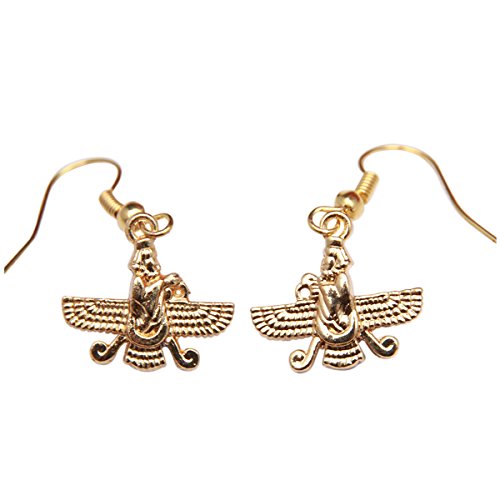 18K Gold Pt Farvahar Iranian Persian Farsi Farohar Earring Iran Persia Pahlavi Gift (Fish Hook)