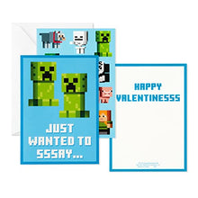 Load image into Gallery viewer, Hallmark Kids Minecraft Valentines Day Cards and Stickers Assortment (24 Cards with Envelopes)
