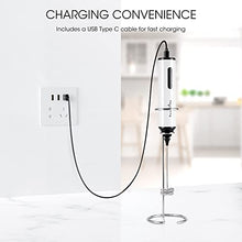 Load image into Gallery viewer, FoodVille MF05 Rechargeable Milk Frother USB Charging Handheld Foam Maker with Balloon Whisk, 16 Pcs Latte Art Templates, Stainless Steel Stand for Cappuccino, Latte, Protein Powder
