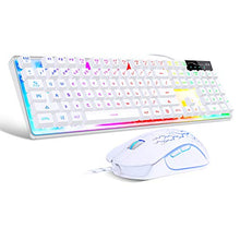 Load image into Gallery viewer, Gaming Keyboard and Mouse Combo, K1 LED Rainbow Backlit Keyboard with 104 Key Computer PC Gaming Keyboard for PC/Laptop(White)
