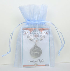 Bright Finished Pirate Pieces of Eight Coin Necklace - Shiny Pewter Replica of Spanish Coin - Handcrafted in USA