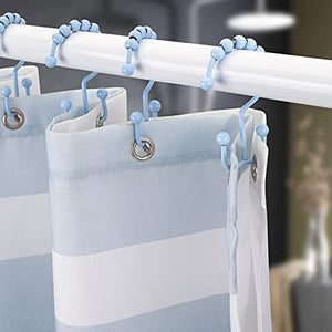Titanker Shower Curtain Hooks Rings, Durable Metal Double Glide Shower Hooks for Bathroom Shower Rods Curtains, Set of 12 Hooks - Blue
