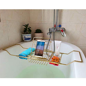 304 Stainless Steel Bathtub Caddy Tray Expandable Bath Organizer, Tub Shelf for Reading with Book Rack,Perfect for Relaxing,Fits Most Bathtubs