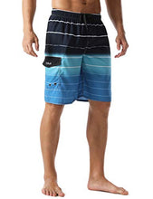 Load image into Gallery viewer, Nonwe Men's Beachwear Quick Dry Holiday Drawstring Striped Board Shorts Light Blue 34
