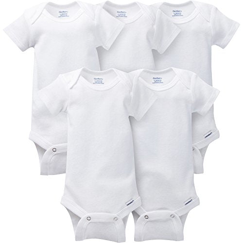 Gerber Baby 5-pack Solid Onesies Bodysuits, White, 12 Months