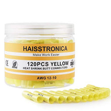Load image into Gallery viewer, haisstronica 120PCS 12-10 Awg Yellow Heat Shrink Butt Connectors-Tinned Red Copper 1mm-Marine Grade Insulated Crimp Wire Connectors-Waterproof Electrical Connectors-Butt Splice for Marine,Boat,Stereo
