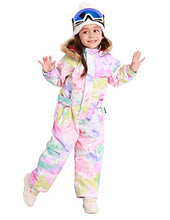 Load image into Gallery viewer, Bluemagic Big Kid&#39;s One Piece Snowsuits Ski Suits Waterproof Overalls Jackets Snowboarding,Water Color,160cm
