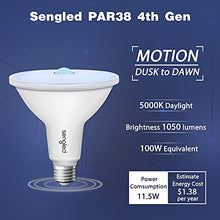Load image into Gallery viewer, Sengled Motion Sensor Flood Lights Outdoor Dusk to Dawn Security Light Bulbs, E26 PAR38 Motion Activated 5000K Daylight, 1050LM, Waterproof LED Light Bulbs for Porch, Driveways, 2 Pack 4rd Gen
