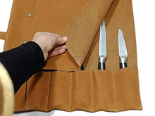 Load image into Gallery viewer, chef knife bag |Travel-Friendly Chef Knife Wrap Bag | Genuine Leather Knife Roll | Storage Bag Handles Carry Case Kitchen | travel bag knives holder | for professional Chefs | KB006 (Crunch Brown)
