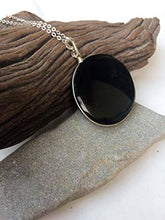 Load image into Gallery viewer, Obsidian pendant, Natural black Obsidian, volcanic lava, sterling silver obsidian pendant, Round Obsidian pendant, Boho, Mexican Obsidian
