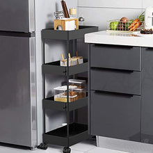 Load image into Gallery viewer, AOJIA 4 Tier Utility Cart, Bathroom Storage Cart Organizer Mobile Shelf Units Black Bathroom Cart with Wheels for Bathroom, Bedroom, Kitchen Laundry Narrow Places
