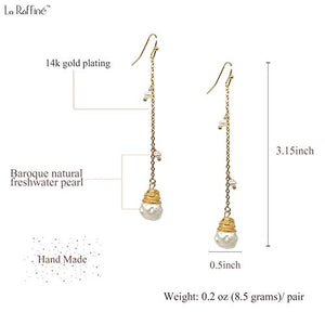 14K Gold Plated Earrings with Natural Freshwater Baroque Pearl Long Dangle Earring for Women Girl Gifts Valentines Birthday Anniversary Mother’s Day Christmas
