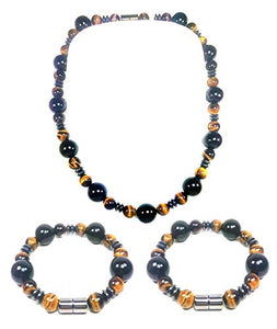 AURAS BY OSIRIS - Tigers Eye Necklace and Bracelet Set - Onyx Hematite - Incredibly Strong Magnetic Clasp - Confidence - Protection - Bead Bracelet For Men and Women