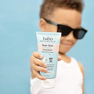 Babo Botanicals Baby Skin Mineral Sunscreen Lotion SPF 50 with 100% Zinc Oxide Active, Non-Greasy, Water-Resistant, Reef-Friendly, Fragrance-Free, Vegan - 3 oz.