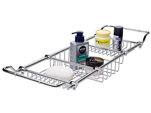 Magionline Brass Over Bathtub Racks Expandable Bath Caddy for The Elegant Tub Chrome Polished