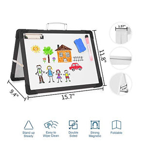 Small White Board Dry Erase Board - 12" x 16" Double Sided Desktop Foldable Magnetic Whiteboard with Markers and Magnets Personal Easel for Kids Drawing Home and Office (Black)