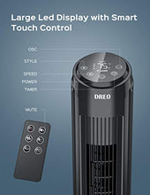 Load image into Gallery viewer, Tower Fan, Dreo 90° Oscillating Fans with Remote, Quiet Cooling,12 Modes, 12H Timer, Space-Saving, LED Display with Touch Control, 40” Portable Floor Bladeless Fan for Bedroom Living Rooms Office
