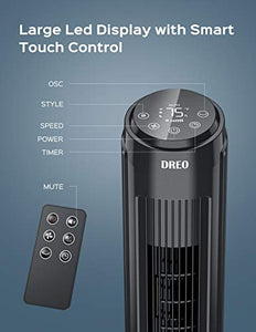 Tower Fan, Dreo 90° Oscillating Fans with Remote, Quiet Cooling,12 Modes, 12H Timer, Space-Saving, LED Display with Touch Control, 40” Portable Floor Bladeless Fan for Bedroom Living Rooms Office