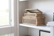 Load image into Gallery viewer, Creative Co-Op Woven Rattan Glass Lids &amp; Fir Wood Frame (Set of 2 Sizes) Display Boxes, Beige
