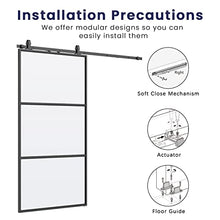 Load image into Gallery viewer, SMARTSTANDARD 42in x 84in Glass Sliding Barn Door with 7ft Top Mount Barn Door Hardware Kit &amp; Soft Close Mechanism, Interior Clear Tempered Glass Carbon Steel Frame, Easy to Assemble
