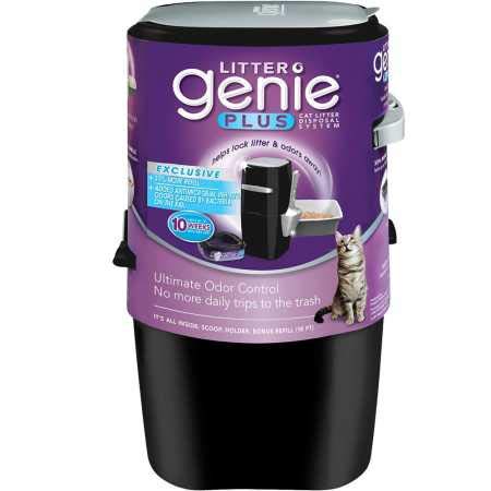 Litter Genie Plus Pail, Ultimate Cat Litter Disposal System, Locks Away odors, Includes One Refill, Black,Small