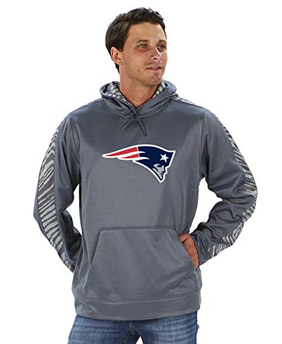 Officially Licensed Zubaz Men's NFL NFL Men's Pullover Hoodie, Gray, New England Patriots, Size Large