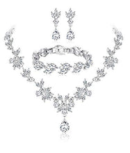 Load image into Gallery viewer, Florideco Wedding Bridal Jewelry Set for Women Rhinestone Necklace Bracelet Earrings Set Bridesmaid Crystal Jewelry
