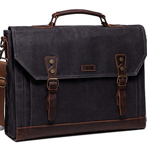 17 inch Laptop Messenger Bag,Vaschy Vintage Waxed Canvas Leather Water Resistant Mens Satchel Briefcase Bag Business Shoulder Bag Gray