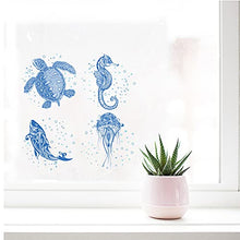 Load image into Gallery viewer, GORGECRAFT 4PCS Sea Animal Window Decals Static Sea Turtles Glass Sliding Door Sticker Clings Waterproof Vinyl Film Ocean Bedroom Bathroom Decals for Prevent Stop Birds Dogs Pets Strikes
