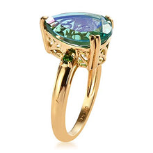 Load image into Gallery viewer, 925 Sterling Silver Vermeil Yellow Gold Plated Pear Peacock Triplet Quartz Chrome Diopside Ring Engagement Wedding Anniversary Bridal Jewelry for Women Size 8 Ct 4.4
