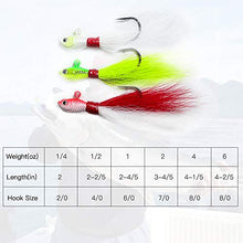 Load image into Gallery viewer, Dr.Fish Lot 3 Bucktail Jig Fluke Lure Saltwater Freshwater Baits Assorted Kit Bass Striper Bluefish Surf Fishing White, Chartreuse, Red 1/4 oz
