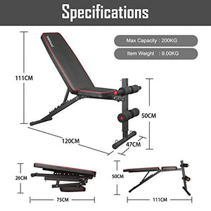 arteesol Weight Bench – Adjustable Weight Bench Workout Bench Exercise Bench with Elastic Strings for Full Body Training (L-C-Black)