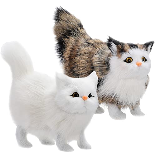 Zhanmai 2 Pcs Simulation Cat Toys Plush Simulation Animal Models Cat Plush Tabby Cat Realistic Stuffed Cat Ragdoll Gift for Kid,Women Plush Cat for Home Office Desktop Decoration