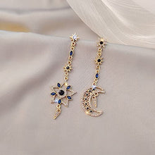 Load image into Gallery viewer, The 14K Gold Plating Luxury star and moon asymmetric shiny blue zircon classic Earrings with S925 Silver Needle for Girl/Boys Gifts Valentines/Birthday/ Anniversary / Mother’s Day
