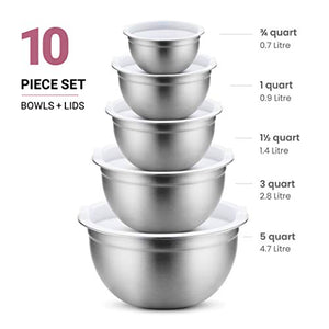 Premium Stainless-Steel Mixing Bowls with Airtight Lids (Set of 5) Nesting Bowls for Space-Saving Storage, Easy-Grip & Stability Design Mixing-Bowl Set Versatile For Cooking, Baking, & Food Storage