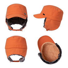 Load image into Gallery viewer, Jeff &amp; Aimy Mens Winter Baseball Army Cap Trapper Warm Lined Military Hunting Hat Women Faux Fur Ear Flaps Muffs Ski Cold Weather Elmer Fudd Orange 58-60CM
