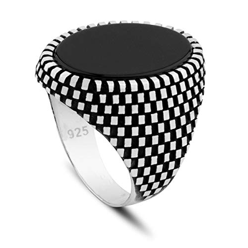 Chicotta Men’s Knight Armor Design Sterling Silver Ring with Black Onyx Gemstone