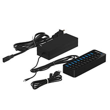 Load image into Gallery viewer, Sabrent 10-Port 60W USB 3.0 Hub with Individual Power Switches and LEDs Includes 60W 12V/5A Power Adapter (HB-BU10)
