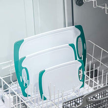 Load image into Gallery viewer, HOMWE Plastic Cutting Boards for Kitchen - 3 Piece Chopping Board Set w/ Easy Grip Handles, Aqua

